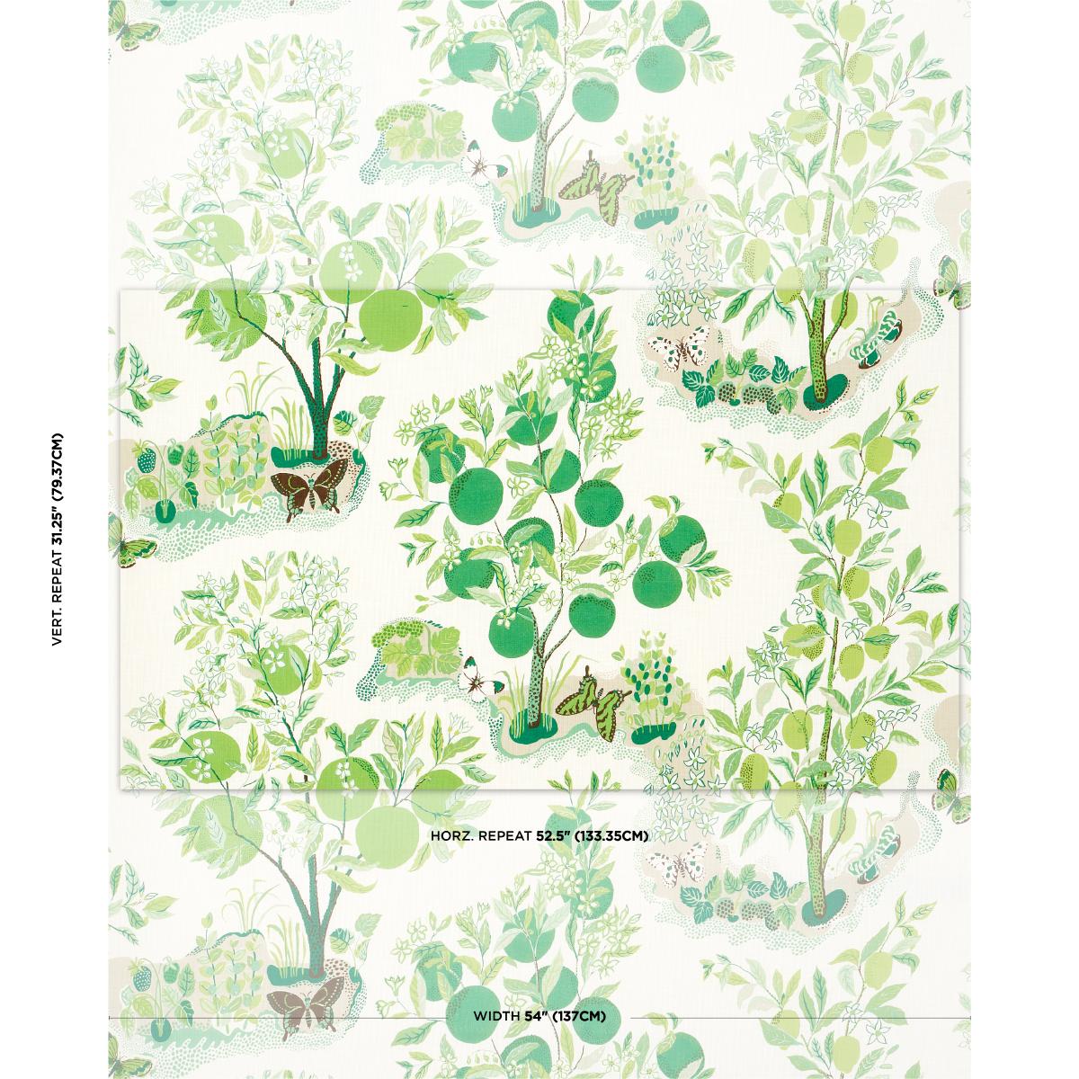 Schumacher Citrus Garden Indoor/Outdoor in Leaf Green White Trees Toile Polyester Fabric Multi - Special Order