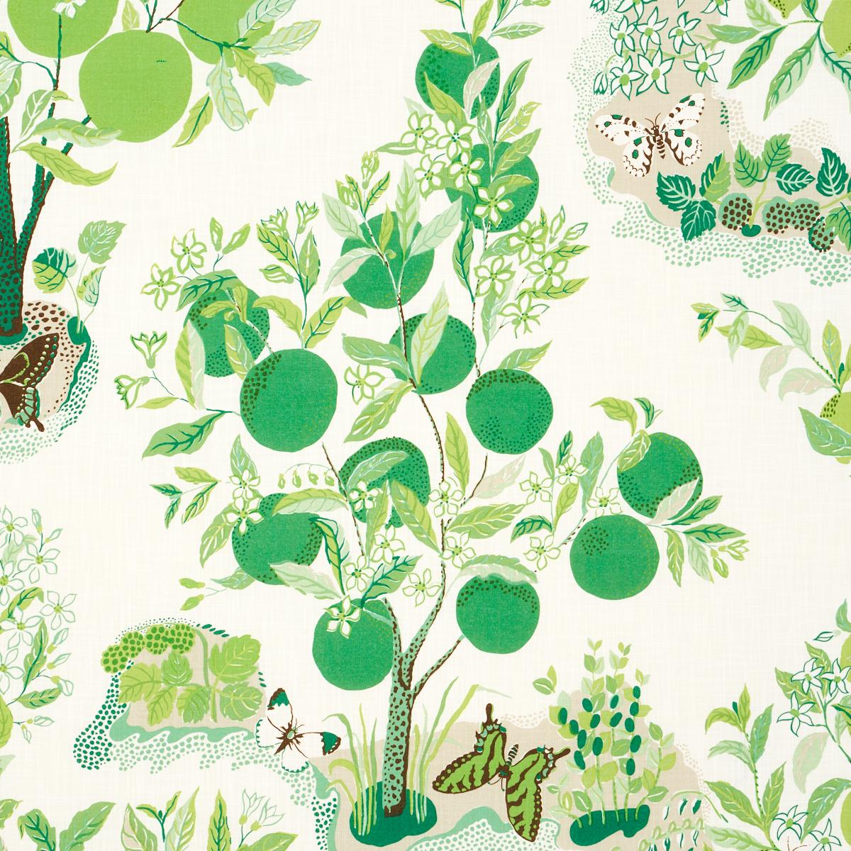 Schumacher Citrus Garden Indoor/Outdoor in Leaf Green White Trees Toile Polyester Fabric Multi - Special Order