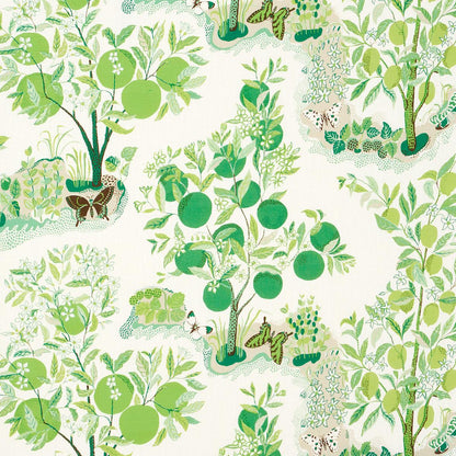 Schumacher Citrus Garden Indoor/Outdoor in Leaf Green White Trees Toile Polyester Fabric Multi - Special Order