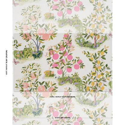 Schumacher Citrus Garden Indoor/Outdoor in Garden Pink Green Yellow Trees Toile Polyester Fabric Multi