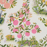Schumacher Citrus Garden Indoor/Outdoor in Garden Pink Green Yellow Trees Toile Polyester Fabric Multi