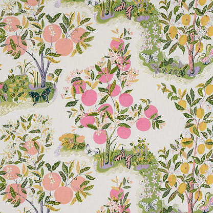 Schumacher Citrus Garden Indoor/Outdoor in Garden Pink Green Yellow Trees Toile Polyester Fabric Multi