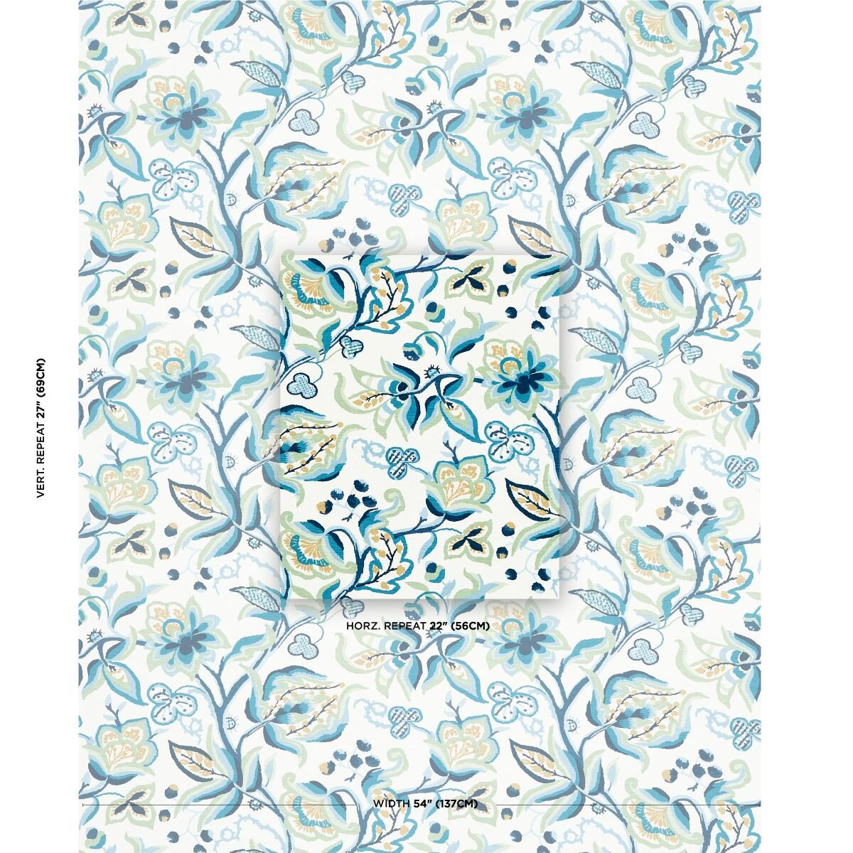 Special Order Schumacher Alexandra Vine Linen in Navy and Leaf  Blue Green White Large Flora Jacobean MSRP USD 308/y