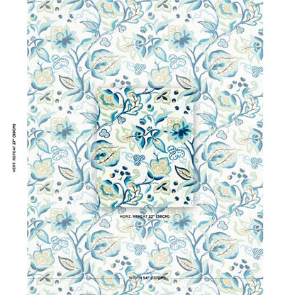 Special Order Schumacher Alexandra Vine Linen in Navy and Leaf  Blue Green White Large Flora Jacobean MSRP USD 308/y