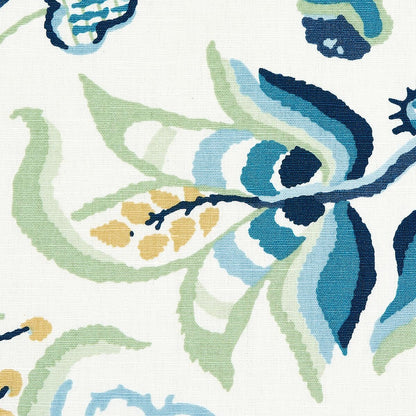 Special Order Schumacher Alexandra Vine Linen in Navy and Leaf  Blue Green White Large Flora Jacobean MSRP USD 308/y