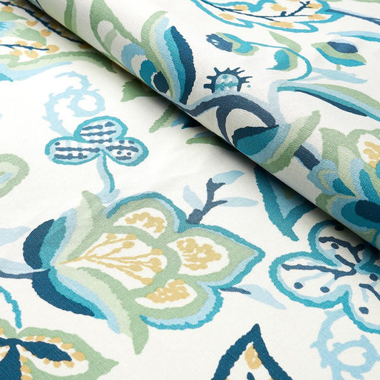 Special Order Schumacher Alexandra Vine Linen in Navy and Leaf  Blue Green White Large Flora Jacobean MSRP USD 308/y