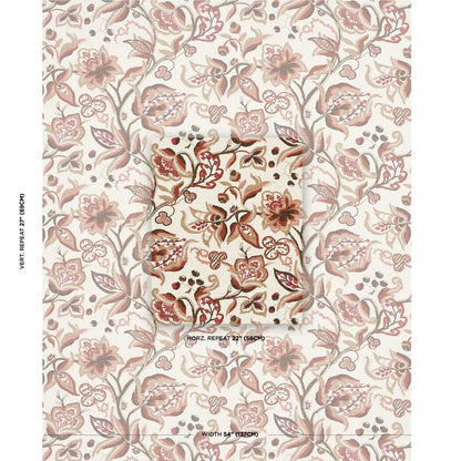 Special Order Schumacher Alexandra Vine Linen in Natural and Spice Red Brown Cream Large Flora Jacobean MSRP USD 308/y