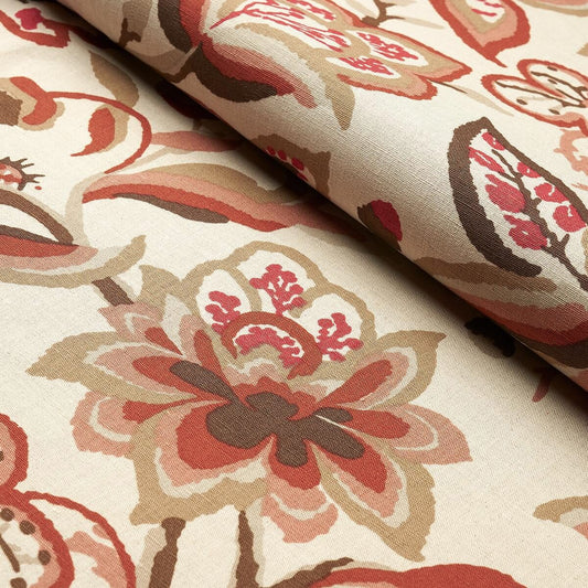 Special Order Schumacher Alexandra Vine Linen in Natural and Spice Red Brown Cream Large Flora Jacobean MSRP USD 308/y