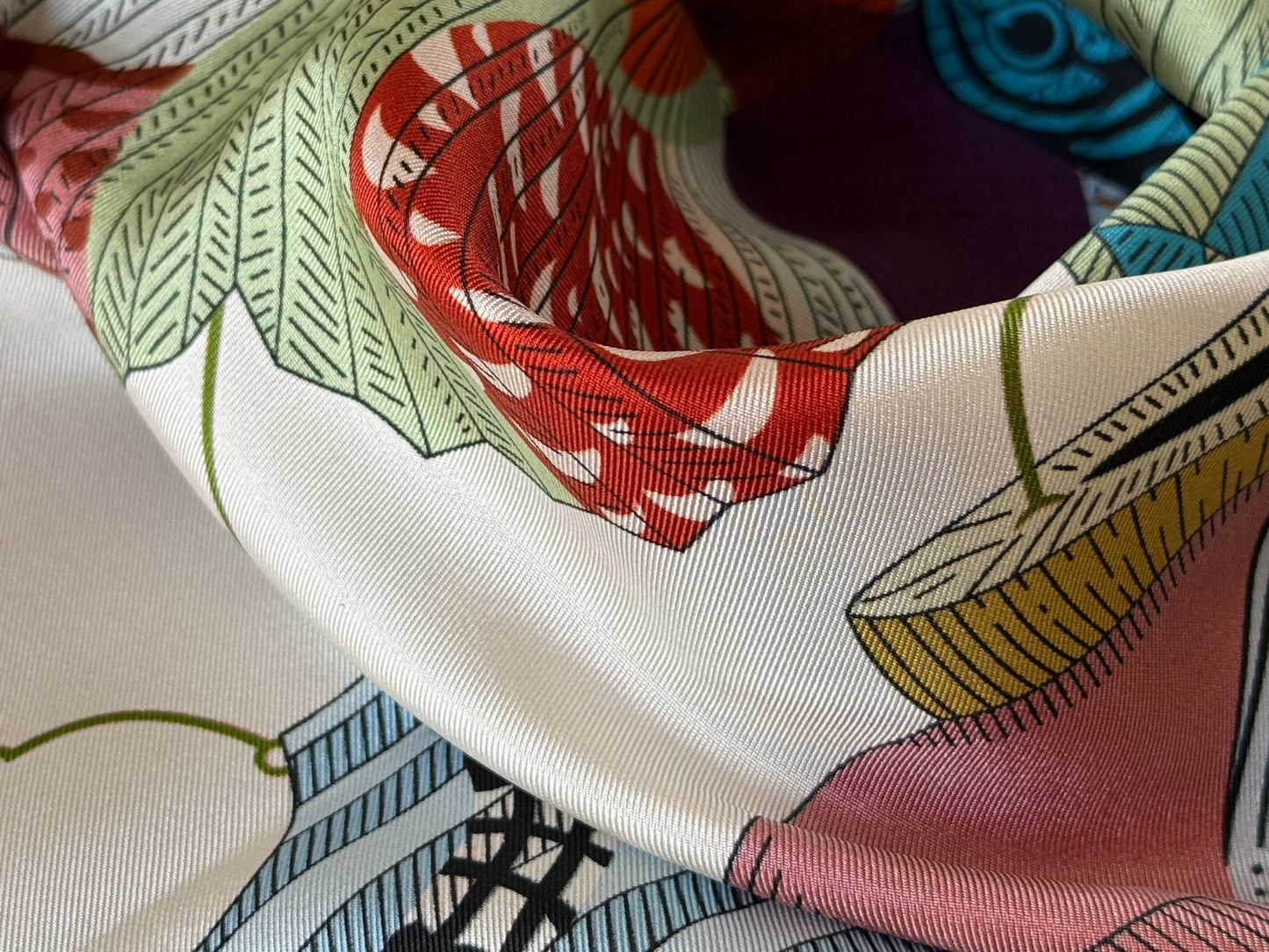 Art Scarf Lattern Festival Animal Kingdom Bird Fish High End 100% Silk Twill Scarf Huge 40”