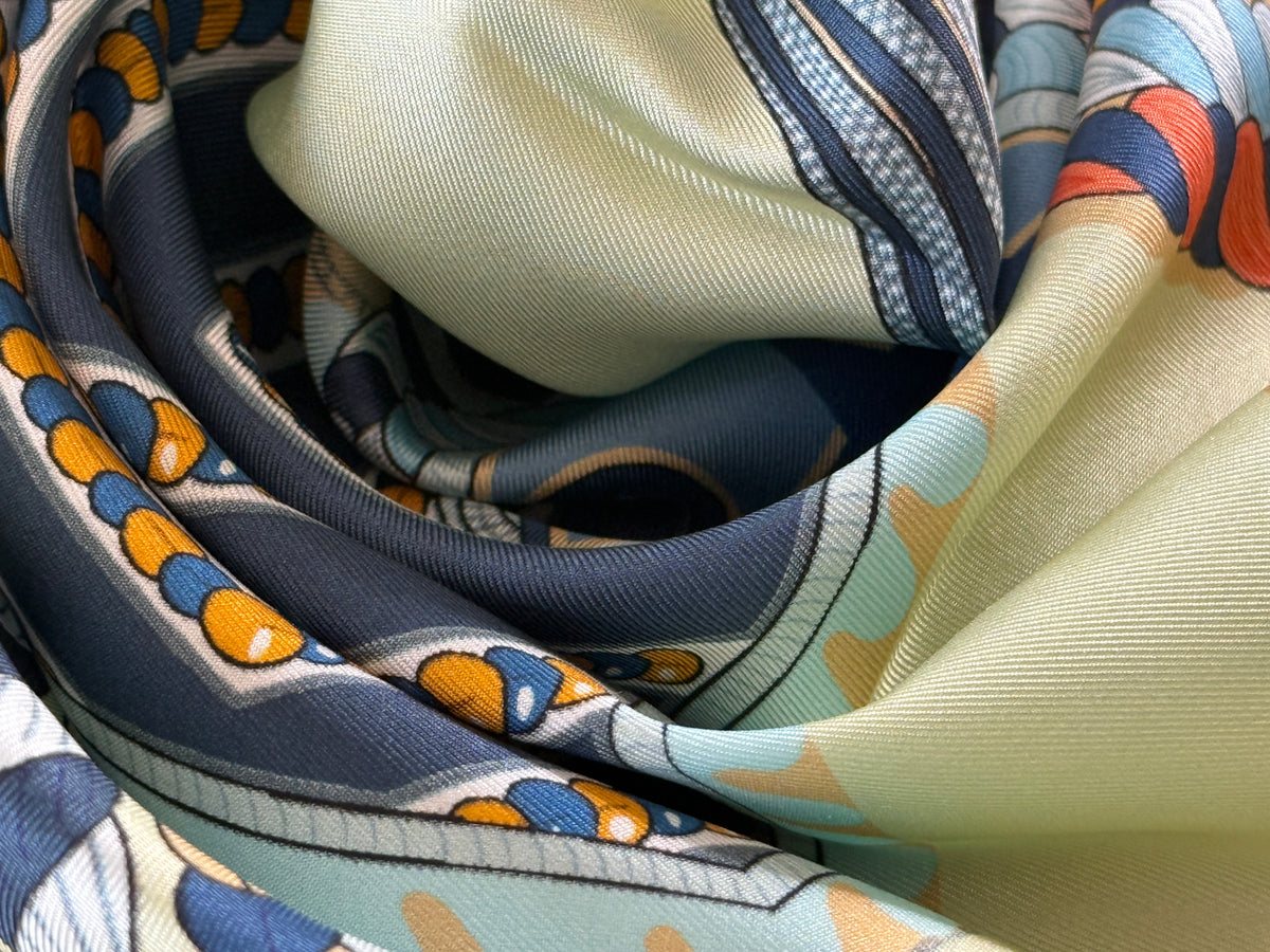 Art Scarf Feather Crest Horse Tribe Equestrian Mint Green High End Silk Twill Scarf Double Sided