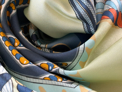 Art Scarf Feather Crest Horse Tribe Equestrian Mint Green High End Silk Twill Scarf Double Sided
