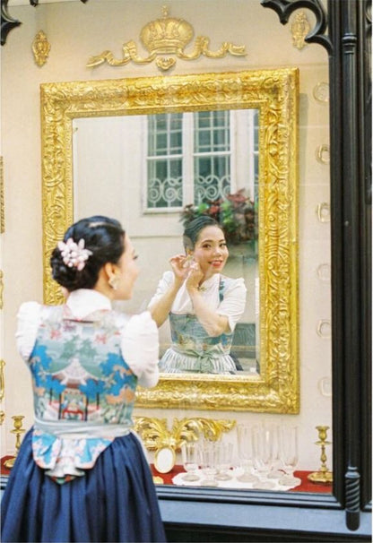 55x53 Brocade Chinoiserie Garden Pavillian Bamboo Dream Of Red C