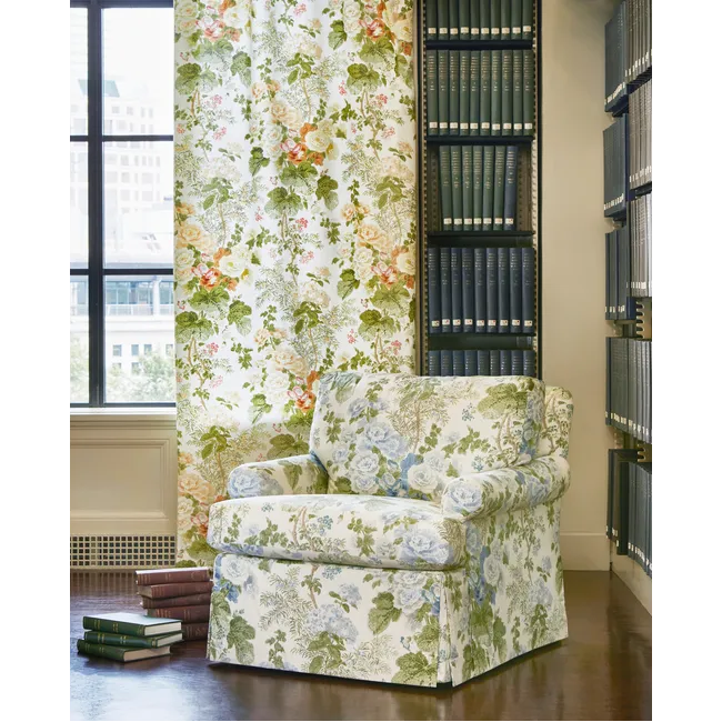 Lee Jofa Hollyhock HDB Blue Leaf Cotton Floral Botanical MSRP USD796/y Special Order