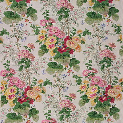 Lee Jofa Hollyhock HB White Pink Linen Print Floral Botanical MSRP USD690/y Special Order