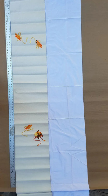 Silk Nagoya Obi Embroidered Fortune Gavel Paper Scroll 118x12.9inch 3mx33cm