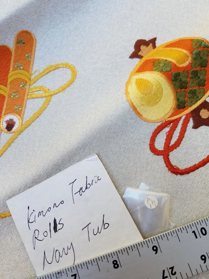 Silk Nagoya Obi Embroidered Fortune Gavel Paper Scroll 118x12.9inch 3mx33cm