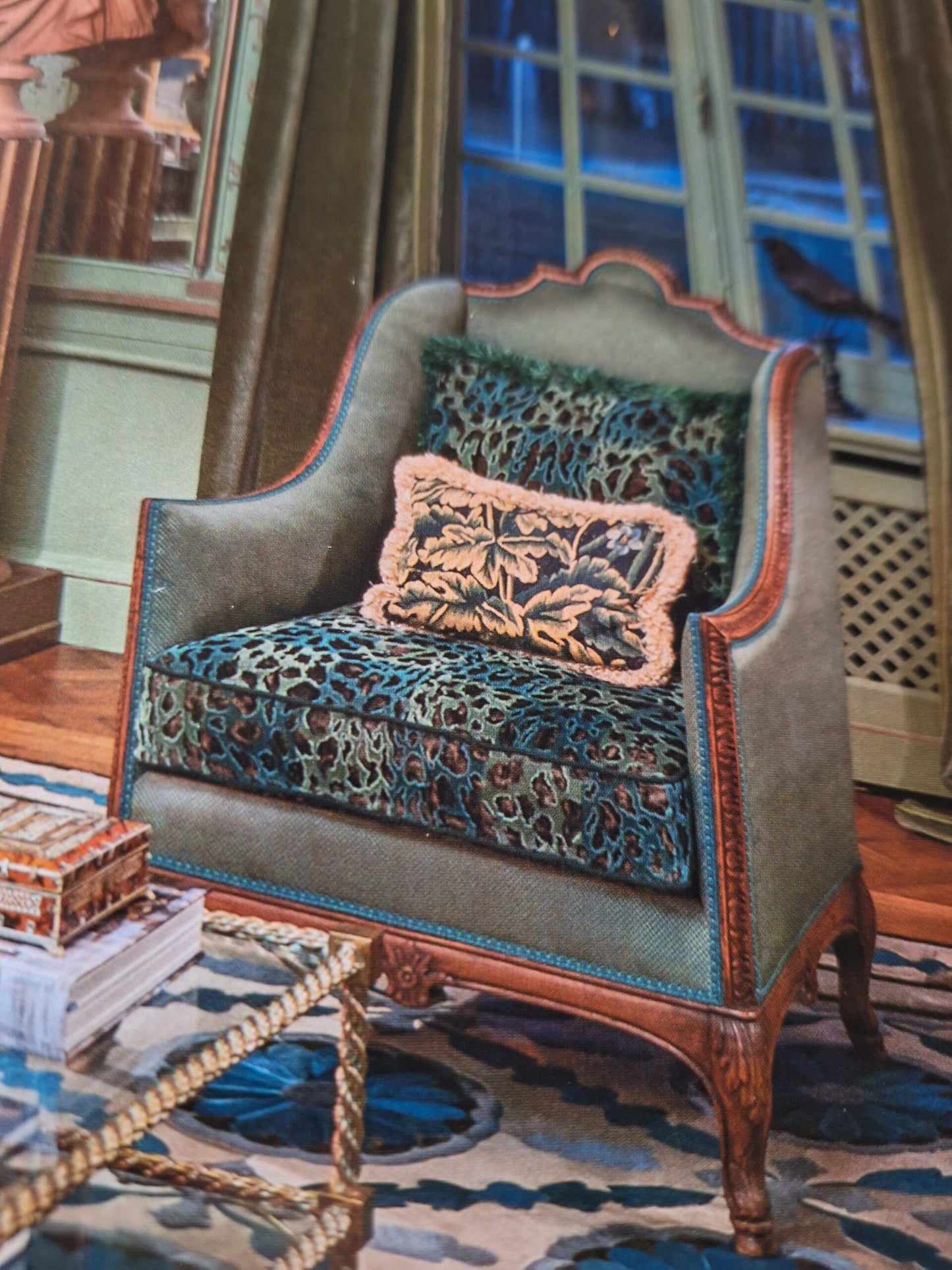 By Yard Scalamandre Leopard Square Greens Linen Velvet Animal Skin Plaid Green Check Super Heavy MSRP USD 424/y