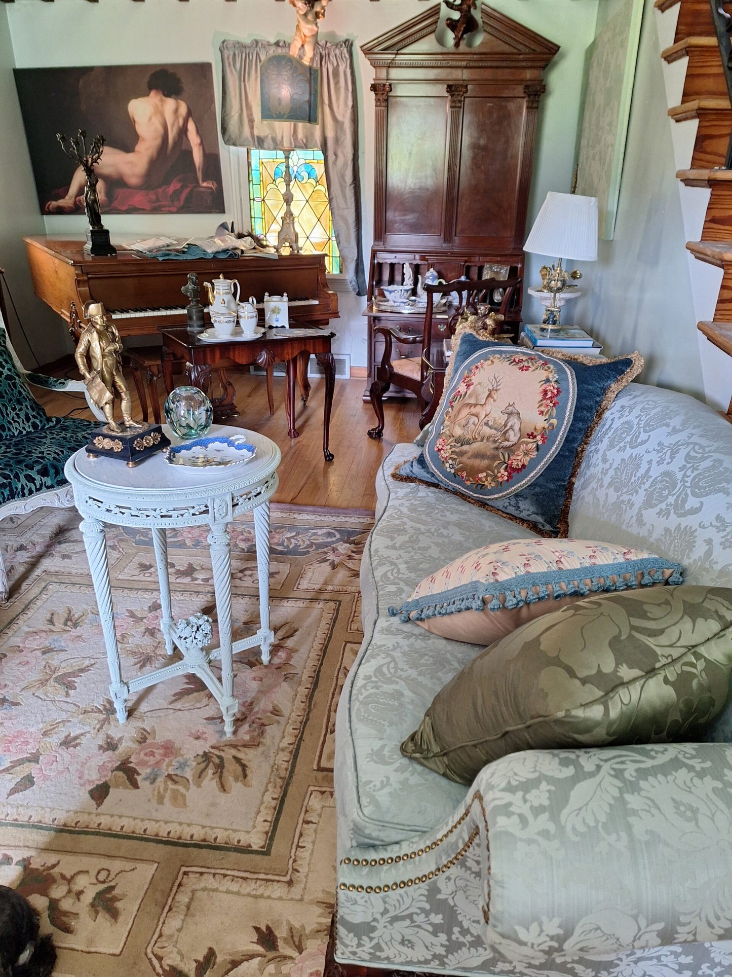 Clarence House Florent Damask Blue Italian Linen Damask Pomegranate Tulip MSRP USD 220/y