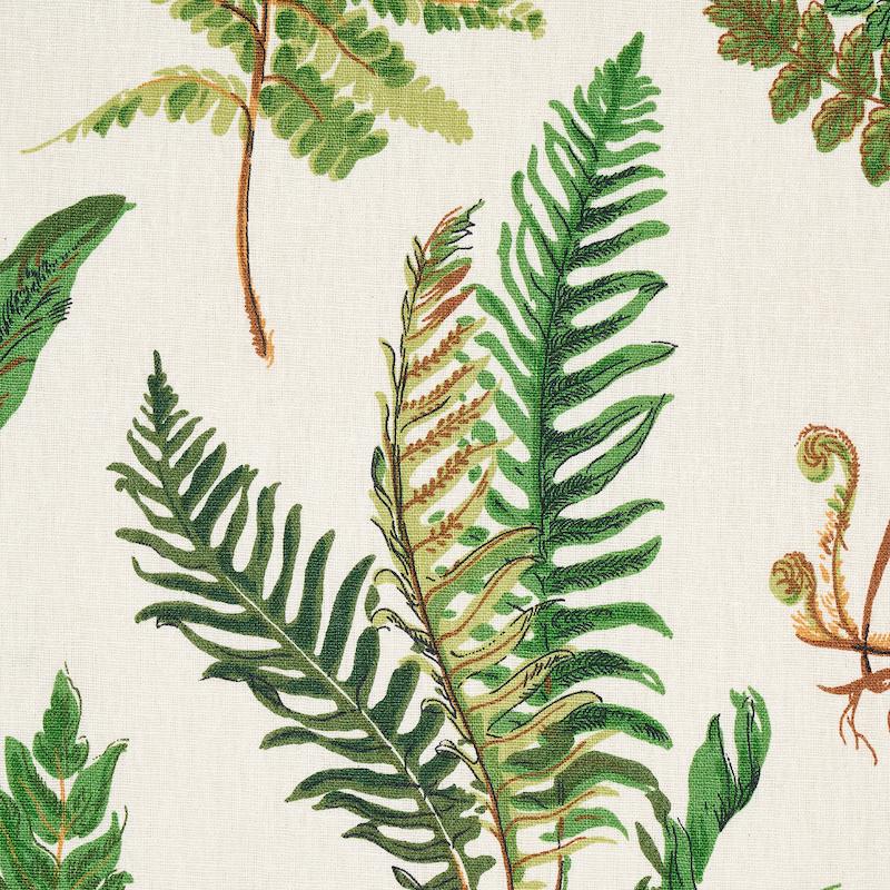 Schumacher Les Fougeres Document Green Fern print White Linen Fabric - Special order