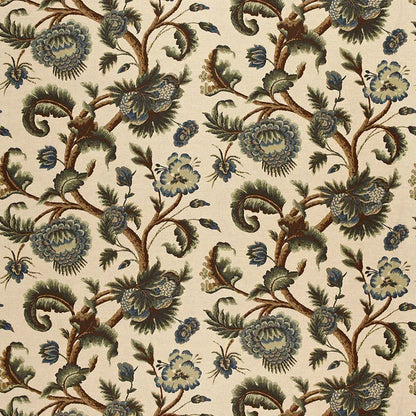 Schumacher Jacobean Printed Crewel in Multi Blues Wood Tones MSRP USD 296/y
