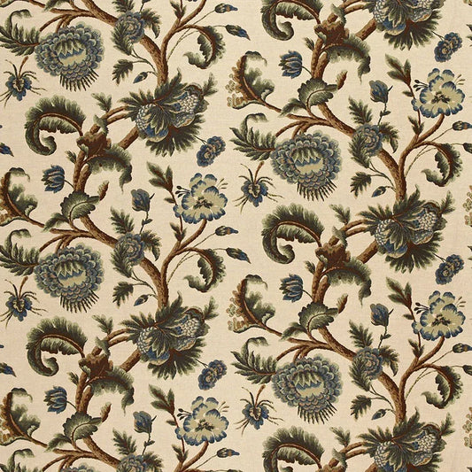 Schumacher Jacobean Printed Crewel in Multi Blues Wood Tones MSRP USD 296/y