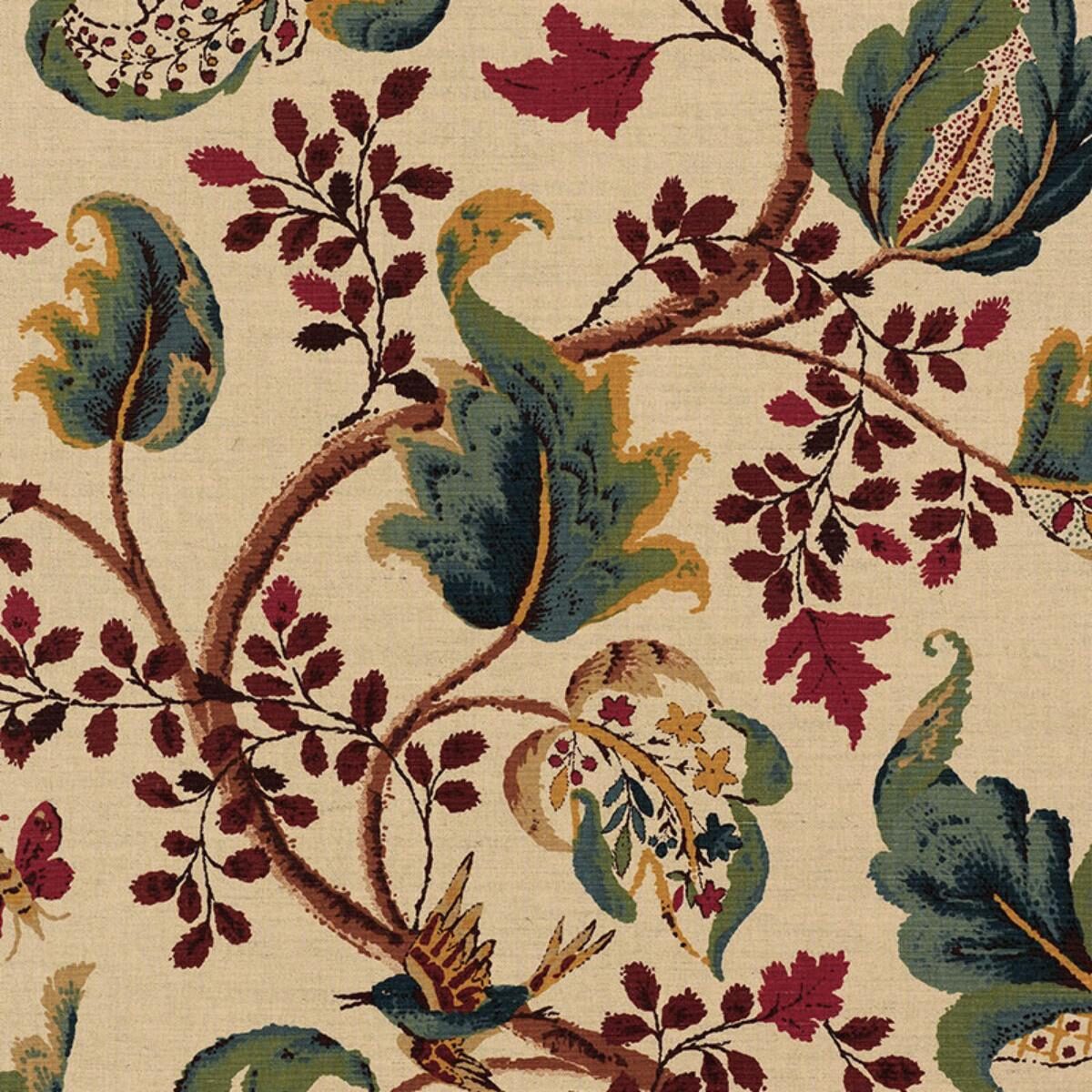 Special Order Schumacher Fox Hollow In Document Natural Red Green Natural Cream Linen Cotton Large Flora Tree Foliage MSRP USD 268/y