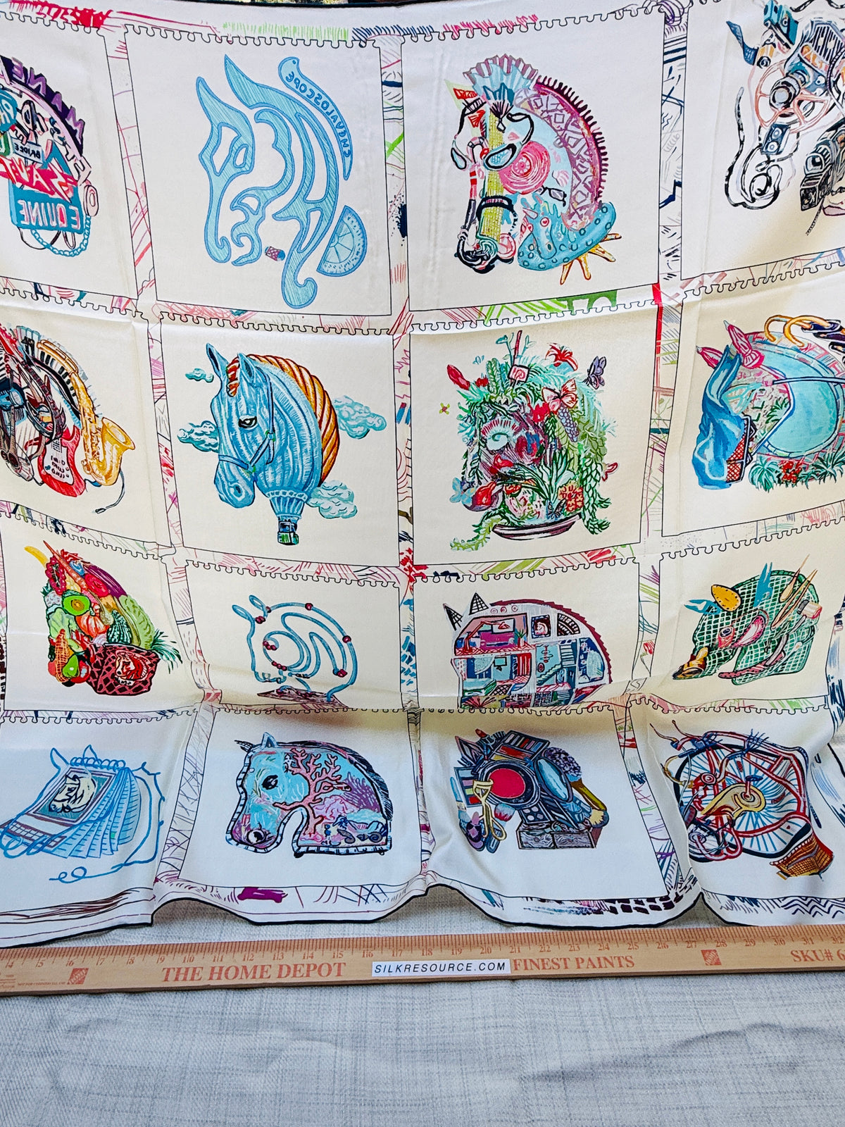 Art Scarf Equestrian Horse and Hobby Horse Biking Cooking Hot-air Balloon Head Modern Collage Salvador Dalí High End Silk Twill Scarf Double Sided