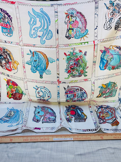 Art Scarf Equestrian Horse and Hobby Horse Biking Cooking Hot-air Balloon Head Modern Collage Salvador Dalí High End Silk Twill Scarf Double Sided