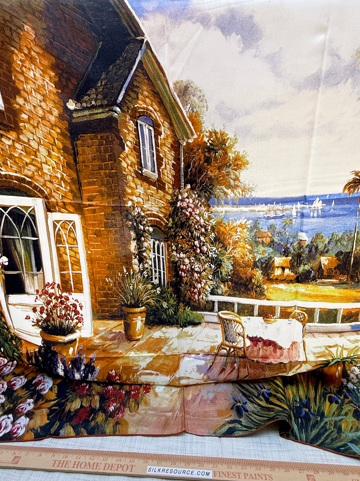 Art Scarf French Country Rose Patio Southern Mediterranean Mansion Seaside High End Silk Twill 41 Inches