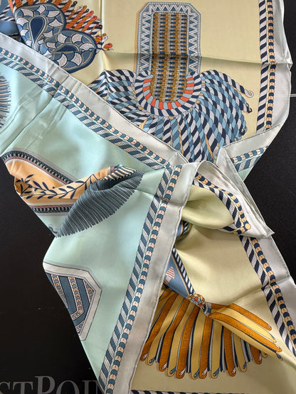 Art Scarf Feather Crest Horse Tribe Equestrian Mint Green High End Silk Twill Scarf Double Sided