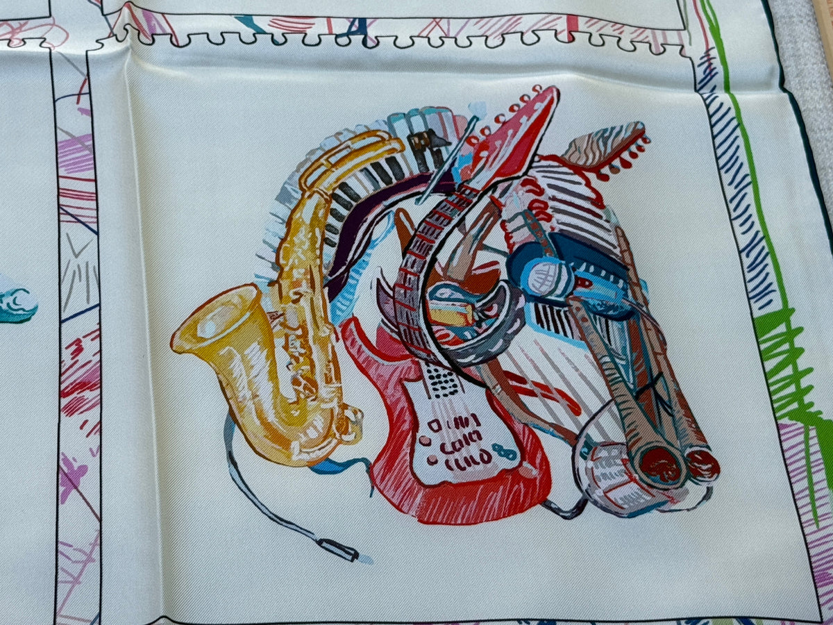 Art Scarf Equestrian Horse and Hobby Horse Biking Cooking Hot-air Balloon Head Modern Collage Salvador Dalí High End Silk Twill Scarf Double Sided