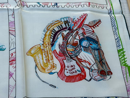 Art Scarf Equestrian Horse and Hobby Horse Biking Cooking Hot-air Balloon Head Modern Collage Salvador Dalí High End Silk Twill Scarf Double Sided