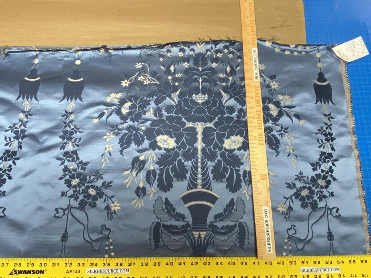 Scalamandre Neoclassical Meuse Ornamental Silver &amp; Blue Silk Pearl Peacock Piece B