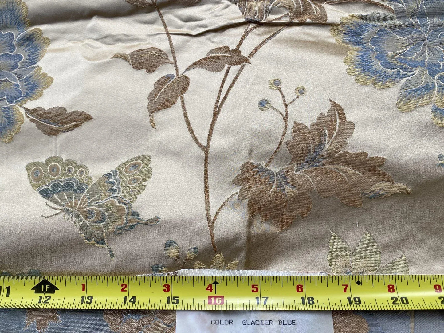 By yard Stunner Chino-asian Pink Peony Butterfly “glacier Blue” 100% Silk Lampas