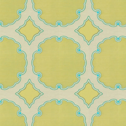 Special Order Kravet Couture Interpretation - Citron Teal Yellow Silk Jacquard Medallion MSRP USD 348/y