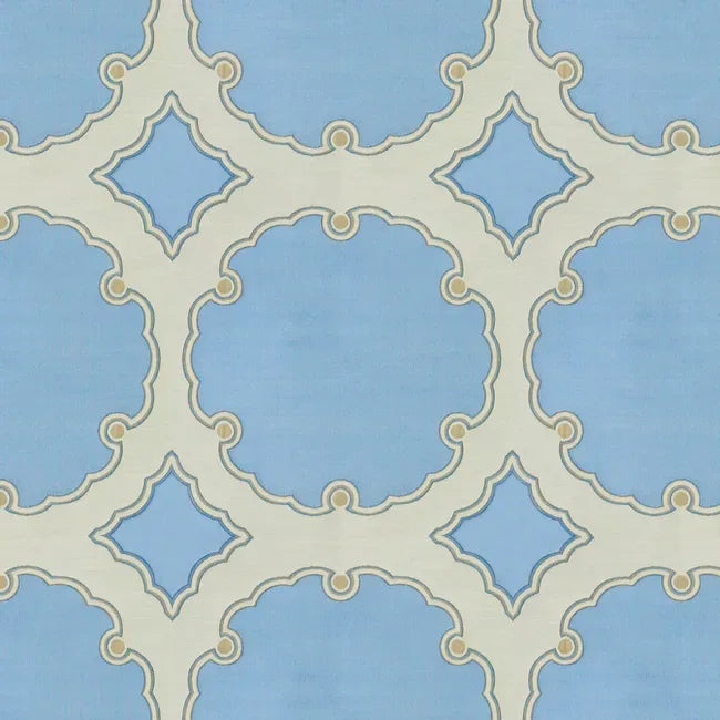 Special Order Kravet Couture Interpretation - Atmosphere Light Blue Beige Silk Jacquard Medallion MSRP USD 348/y