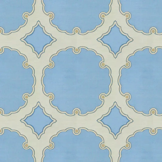 Special Order Kravet Couture Interpretation - Atmosphere Light Blue Beige Silk Jacquard Medallion MSRP USD 348/y