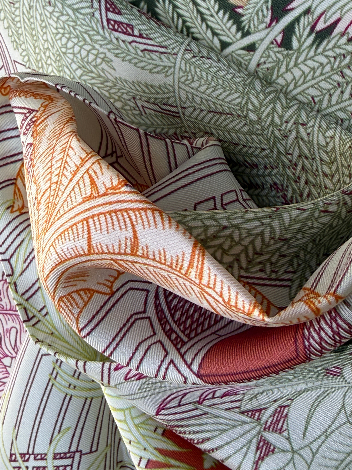 Art Scarf Leopard River Resort Tropical Jungle Waterfall Mint Green Fuschia Pink High End Silk Twill Scarf Double Sided