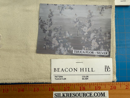 Beacon Hill Tijuca Flor - Silver White Silk Lampas Floral