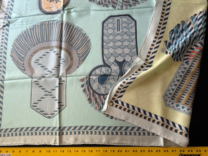 Art Scarf Feather Crest Horse Tribe Equestrian Mint Green High End Silk Twill Scarf Double Sided