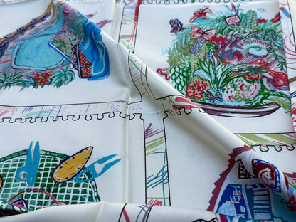 Art Scarf Equestrian Horse and Hobby Horse Biking Cooking Hot-air Balloon Head Modern Collage Salvador Dalí High End Silk Twill Scarf Double Sided