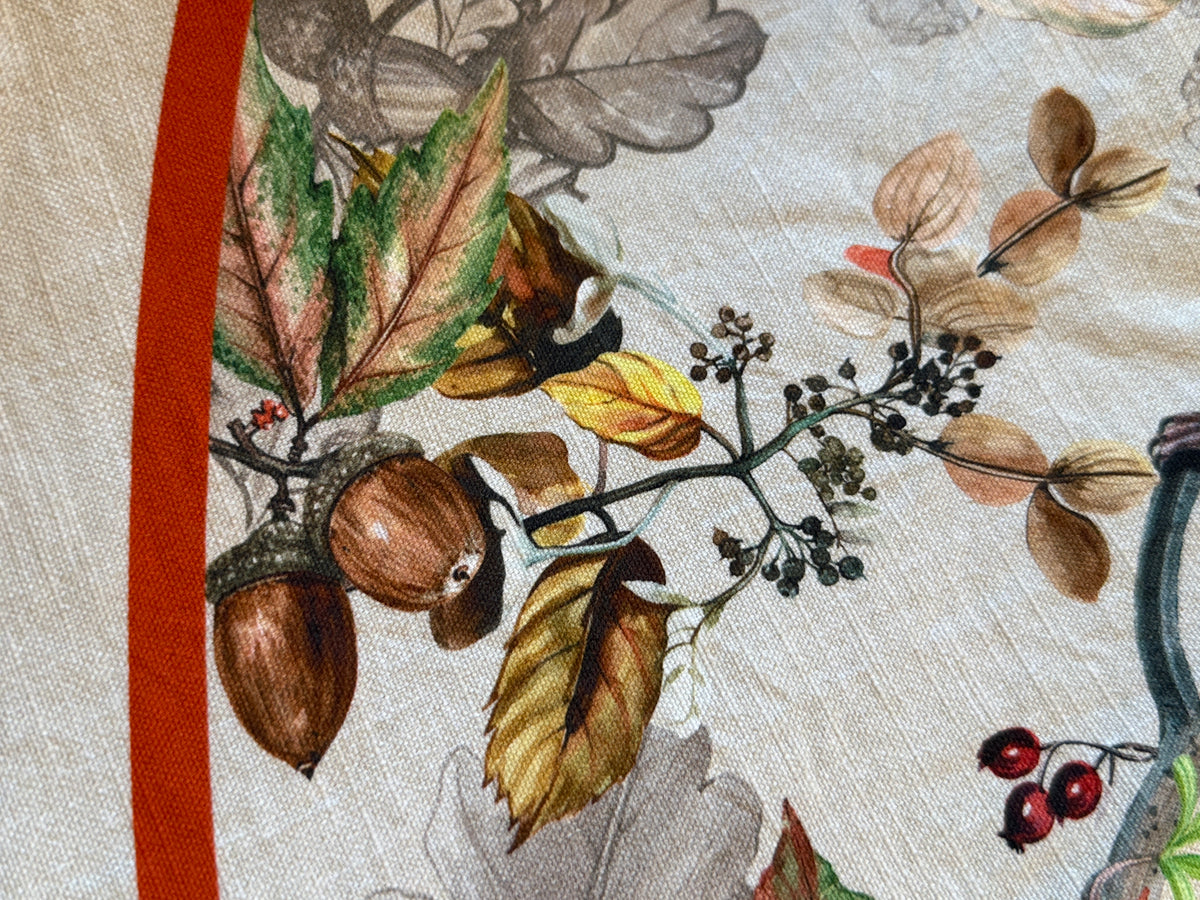 Maison d' Hermine Table Cloth Square Table Reusable 100% Cotton Nature Fall Squirrel Mushroom Acorn Pumpkin Flowers 60x120”