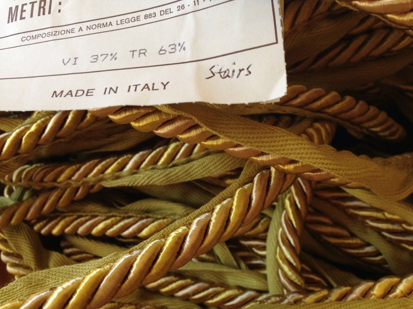 High End ITALIAN LIP CORD TRIM LITE CHARTREUSE Gold Green BTY