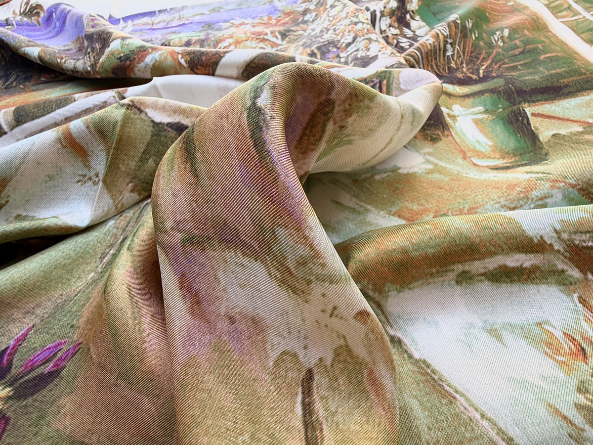 Art Scarf French Country Rose Patio Southern Mediterranean Mansion Seaside High End Silk Twill 41 Inches