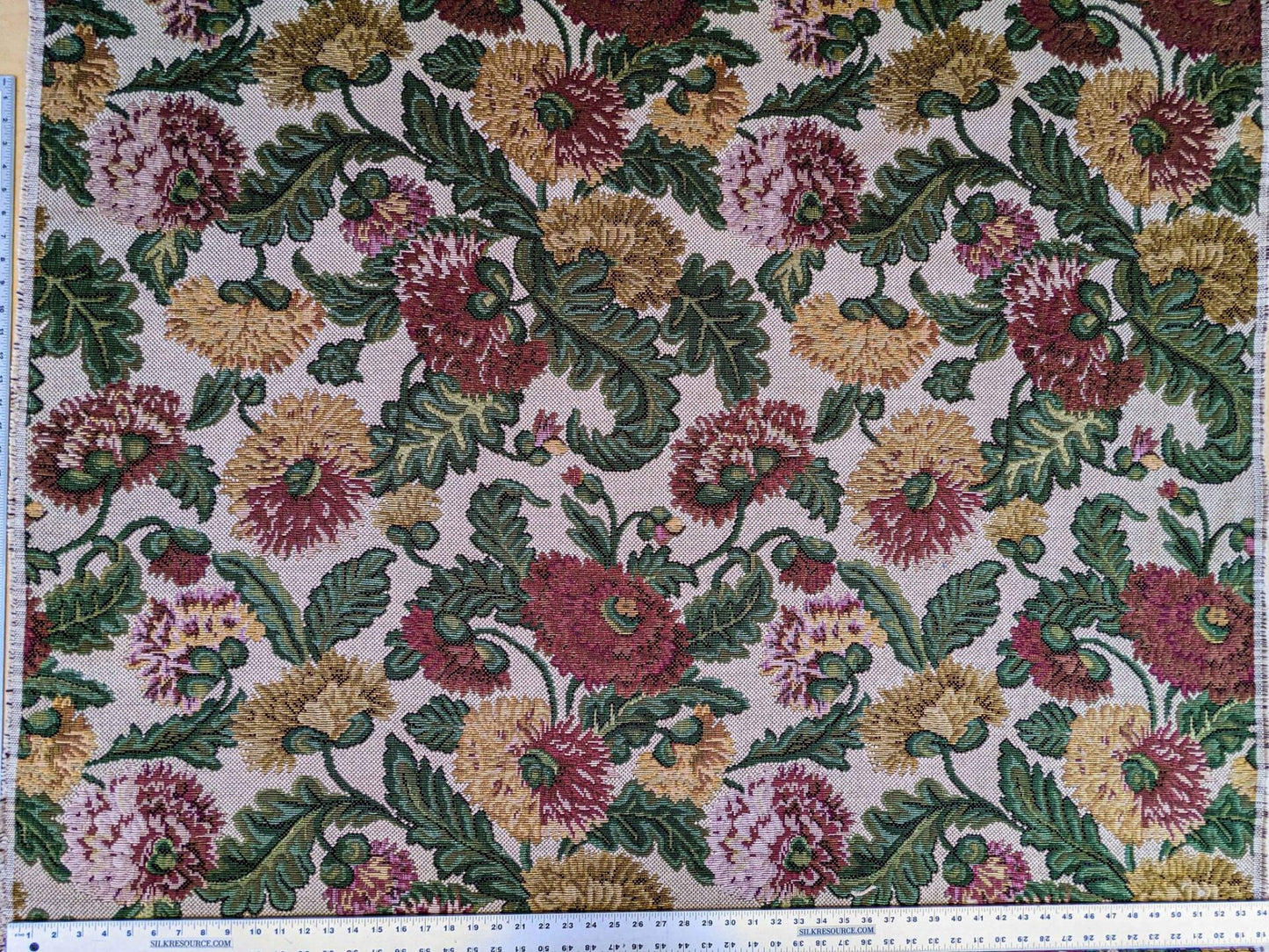 by yard Scalamandre Botanical Floral Jacobean Large Pattern Beige Light Brown Green Yellow Red