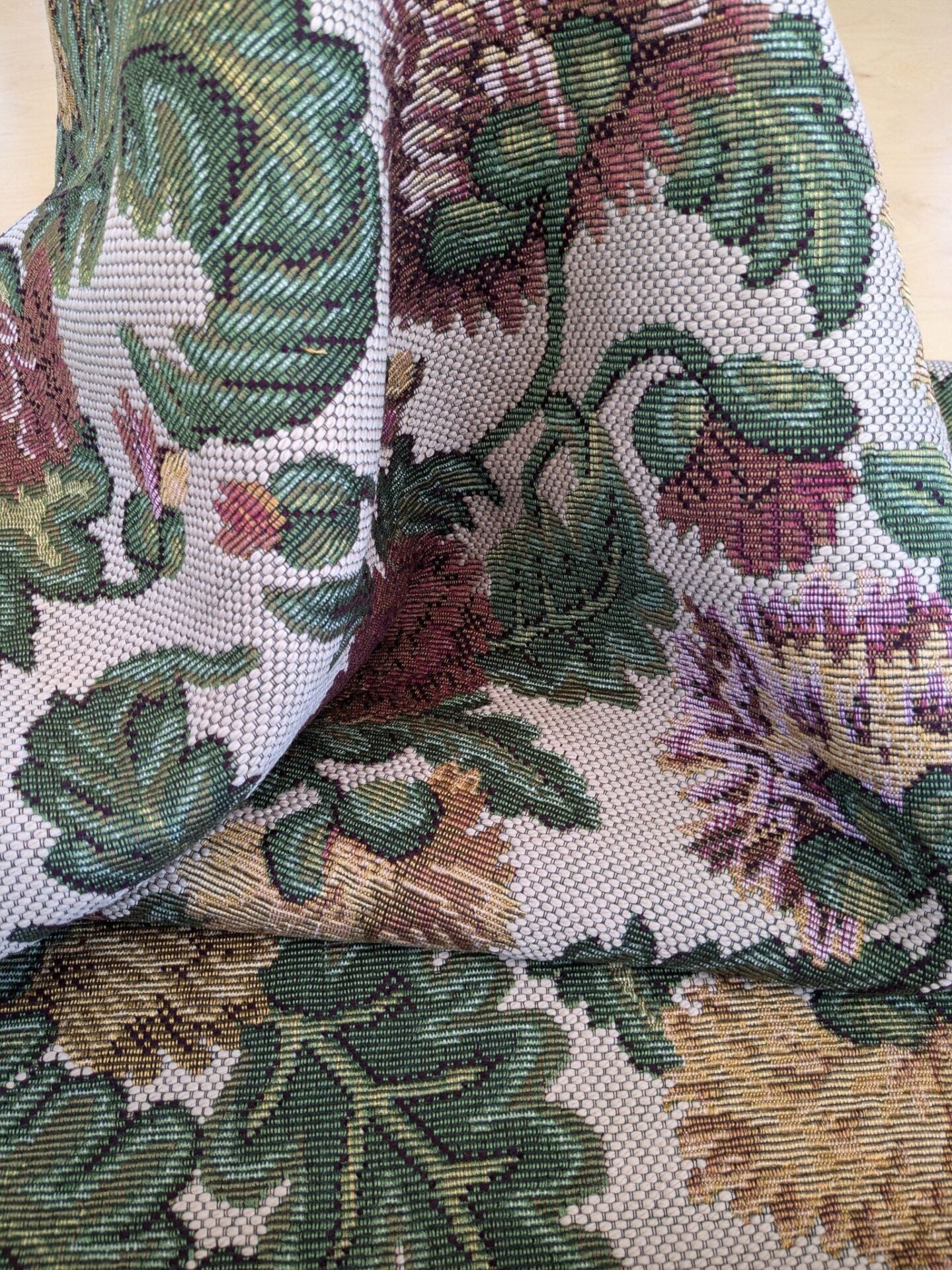 by yard Scalamandre Botanical Floral Jacobean Large Pattern Beige Light Brown Green Yellow Red