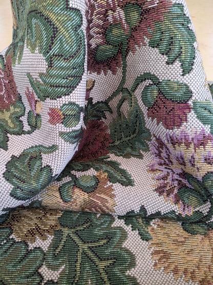 by yard Scalamandre Botanical Floral Jacobean Large Pattern Beige Light Brown Green Yellow Red