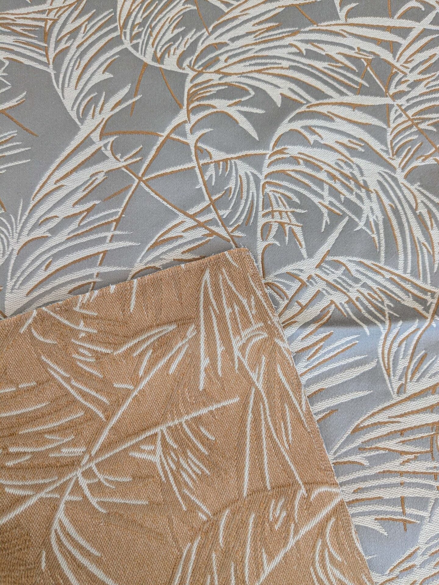 62 EV37 26" x 26" Lelievre Paris Graminae Gris Gray White Brown Tropical Jacquard Woven