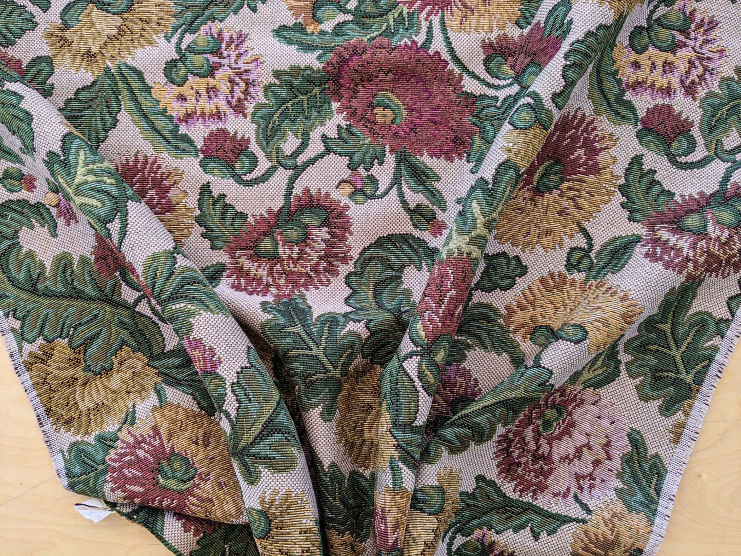 by yard Scalamandre Botanical Floral Jacobean Large Pattern Beige Light Brown Green Yellow Red