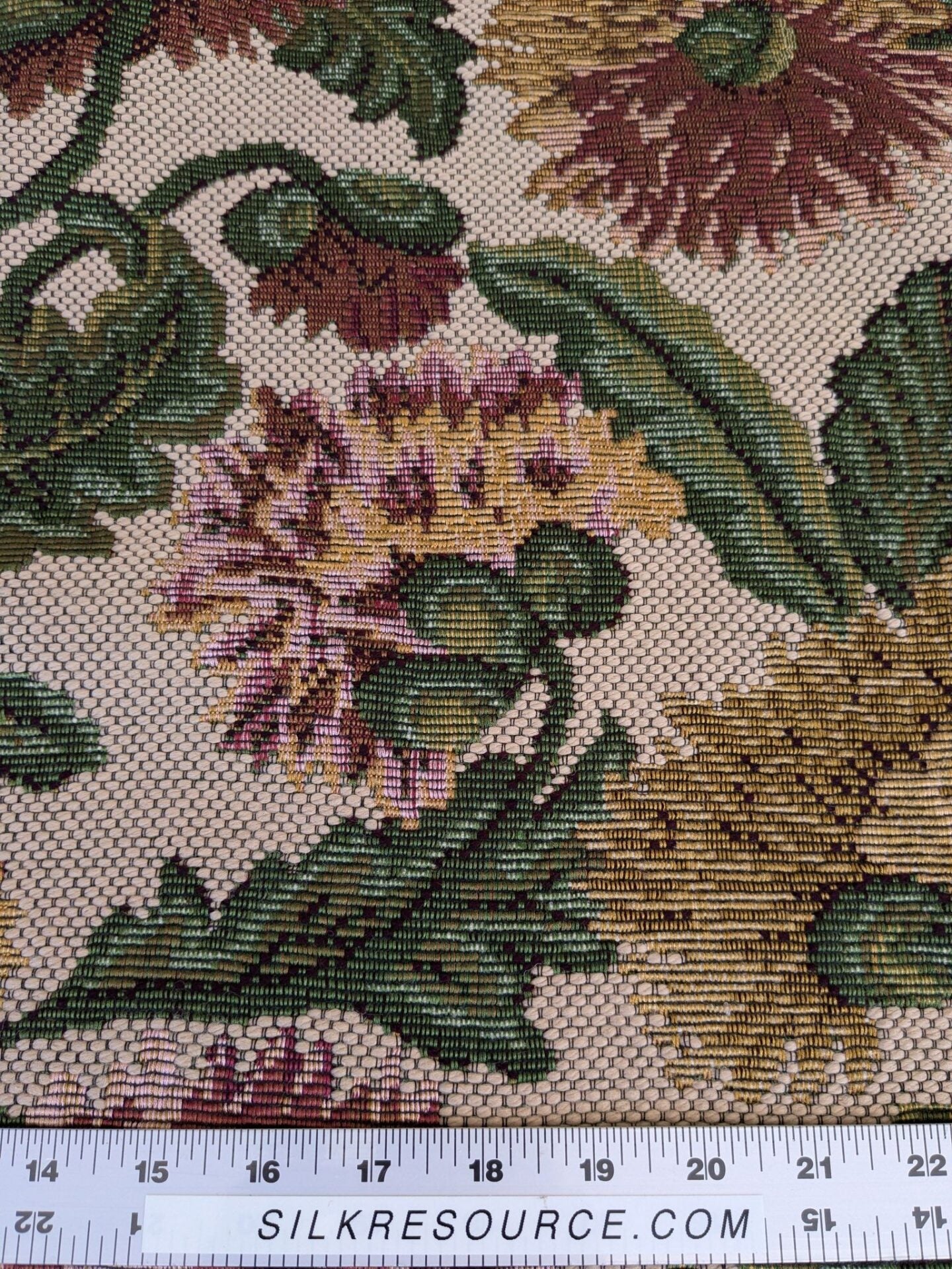 by yard Scalamandre Botanical Floral Jacobean Large Pattern Beige Light Brown Green Yellow Red